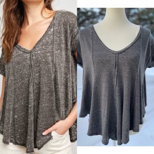 Free People Sammie Tee Raven Feather Sz XS NWT Oversized  Distressed Layering